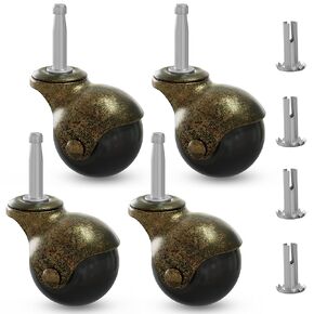 Set of 4 Antique Brass Swivel Stem Ball Caster Wheels with Socket, Perfect for Furniture, Desks, Chairs, and Trolleys