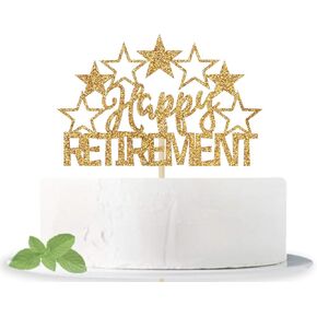 Happy Retirement Cake Topper - I'm Retired Cake Decor - Retirement Party Decorations Supplies for Men or Women, Gold Glitter