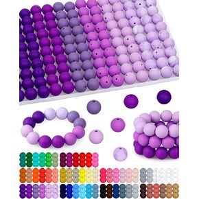 160PCS FIVEIZERO Silicone Beads, 15mm Mix Color for Keychain Making, Rubber Beads for DIY Crafts, Bracelets, and Necklaces - Silicone Beads Bulk, Round Silicone Beads for Pens(Purple)