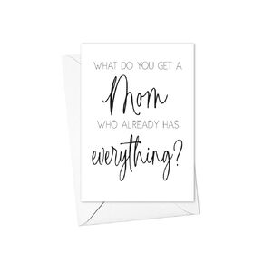 Pregnancy Announcement Card for Mom, Grandma Baby Reveal Card - What do you get a Mom who has everything for her Birthday (Lilac Mom Birthday)
