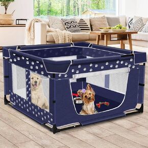 Dog Kennel Indoor Play Pen 43.3x43.3x25.6 Inches Thickened Oxford Fabric Puppy Playpen Indoor for Dog Small Pets Anti-Tipping Dog Cat Playpens Enclosure with Zipper Door Safe & Sturdy Dog Fence