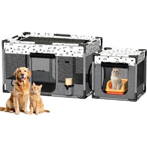 Portable Cat Playpen, Pet Dog Playpen, Kitten Puppy Play Pen for Indoor/Outdoor, Collapsible Cats Cages Enclosed Tent with Carrying Case, PVC Pipe Frame, 600D Oxford, 39" x 24" x 22"
