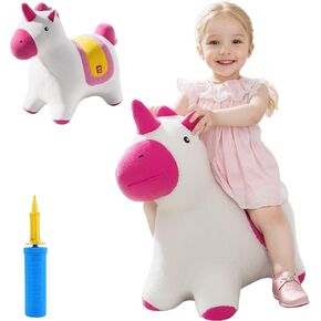 Qpau Fairy Bouncy Unicorn ، Plush Soft Plush Plush Paincy Pal for Toddlers 1-3 ، Hopper Animal Bouncy ، رحلة قابلة للنفخ على الحارس للطفل ، Girl Girl Boy Gift 18 شهرًا 2 3 4 5 سنوات