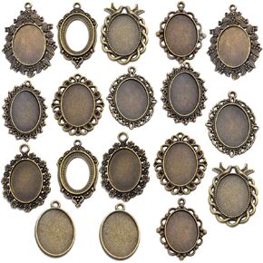 Aylifu Oval Blank Bezel Pendant Trays Base Cabochon Settings Trays Pendant Blanks Photo Frame Cameo Alloy Charms for DIY Necklace Crafts Jewelry Making Findings