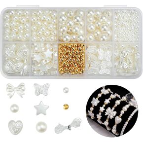 WESADN Pearl Beads for Bracelets, Bracelet Making Kit for Adults Women, Jewelry Making Kit with Charms Bracelet Making Kit, Necklace Kit Pearls Beads with Hole for DIY Kids Friendship Bracelet Kits