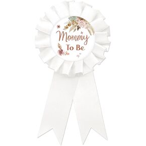 Pampas Grass Mom to Be Tinplate Badge Pin, Boho Mom to Be Pin for Women, Pampas Gender Reveal Brooch Button Pin, White Rosette New Mom Button for Baby Shower/Newborn Baby Party Celebration