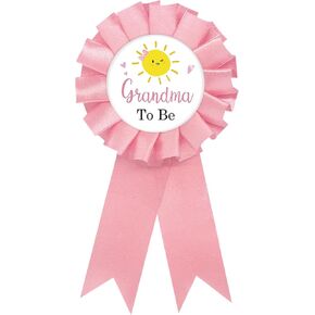 Sunshine Grandma To Be Tinplate Badge Pin, Grandma to Be Pin for Women, Sunshine Gender Reveal Brooch Button Pin, Pink Rosette New Grandma Button for Baby Shower/Newborn Baby Party Celebration