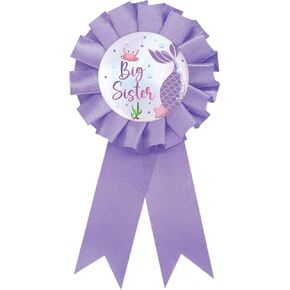 Mermaid Big Sister Tinplate Badge Pin, Mermaid Sister to Be Pin for Girl, Birthday Girl Button Pin, Purple Rosette Happy Birthday Button for Girl Celebration, Under The Sea Theme Baby Shower Party Favors