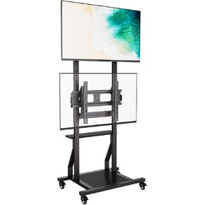 Dual TV Stand, Rolling TV Cart for Two 32-55 inch TVs with Storage and Lockable Wheels, Height Adjustable Floor TV Stand with Tilt Mount, Holds up to 132 lbs, Max VESA 600x400mm