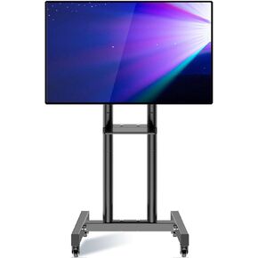 Mobile TV Stand with Wheels for 26-60 Inch Flat Curved TVs & Monitors, Rolling TV Cart Max VESA 400x400mm up to 90 lbs, Height Adjustable with Media Shelf, 32 40 42 43 50 55 inch TV Floor Mount