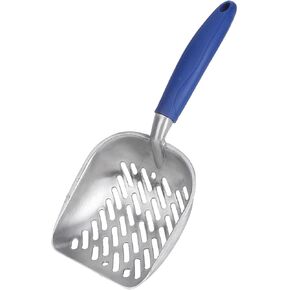 Cat Litter Scoop Litter Box Scooper, Aluminum Alloy Kitten Poop Shovel, Small Metal Sifter with Long Soft Handle, Durable Deep Shovel Pooper Lifter with Holes Non-Stick 10.63" x 4.72" (Blue)