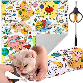 AIERSA Cat Wrap for Cutting Nails and Grooming, Cat Restraint Wrap for Nail Clipping, Self-Adhesive Fabric Cat Swaddle Burrito Wrap for Nail Trimming, Cat Grooming Supplies