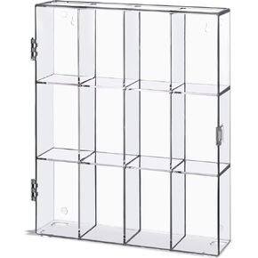 12-Compartment Acrylic Display Case for Figures, Rocks, Crystals, Mini Toys & Collectibles - Clear Display Box, Wall-Mountable & Desktop, Swing Door Design, Dustproof & Waterproof, No Assembly