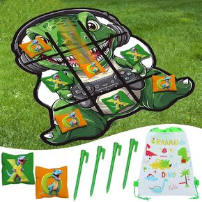 16Pcs Dinosaur Tic Tac Toe Game Set Bean Bag Toss Game Tic Tac Toe Cloth with Bean Bag Storage Bag and Ground Nails for Large Yard Lawn Backyard Family Camping Indoor Outdoor Party Toss Games Supplies