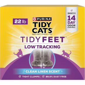 Purina Tidy Cats Feet Feet Clumping Low Tracking Cat Streter مع التحكم في الرائحة - رائحة الكتان النظيفة - 22 رطلاً