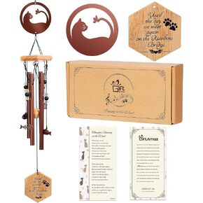 Cat Pet Memorial Wind Chime, 24 Inch Pet Sympathy Wind Chimes Memorial Gifts for Pet Owners, Pet Loss Gifts, Cat Remembrance Gift for Outdoor Garden Patio Porch Decoration Birthday