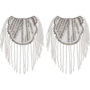 WEBEEDY 2 PCS Pearls Shoulder Epaulet Metal Tassel Shoulder Badge Detachable Chain Tassel Epaulettes Handmade Pearls and Rhinestone Shoulder Boards Badge Patches for Jackets Performance Costumes in Kuwait