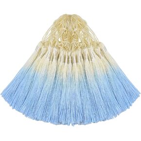 Small Bookmark Tassel DIY Craft: Bulk 50pcs Personalized Fringe Kit with String for Sublimation Cap,Graduation Gown,Bag Chain Cord,Furniture Pendant,Key Charm Making,Keychain Ribbon Trim (Blue)