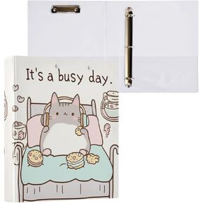 Cute Happy Cat with Guitar 1.5 Inch Binders 3 Ring with Clipboard&2 Pockets Large Heavy Duty Binders Decorative D-Ring Binder Flexible Hardcover Binders, Holds 200 Sheets
