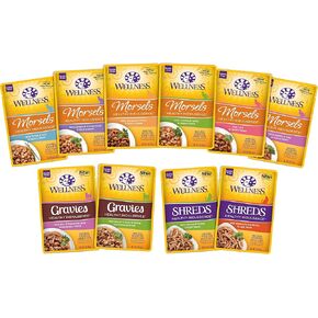 Wellness Healthy Indulgence Wet Cat Food Pouch Variety Pack, 10 Flavors, 3-Ounces Each (10 Pack)