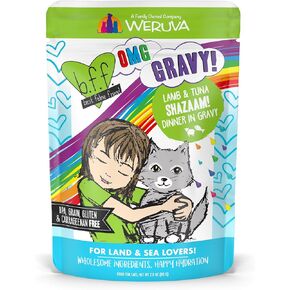 Weruva B.F.F. OMG - Best Feline Friend Oh My Gravy!, Shazaam! with Lamb & Tuna in Gravy Cat Food, 2.8oz Pouch (Pack of 12)