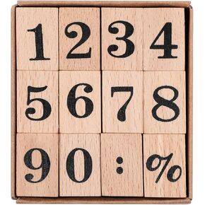 Wooden Number Rubber Stamps, 12Pcs 0-9 Mini Number Stamps Decorative Square Stamps for DIY Craft Card and Photo Album, Brown