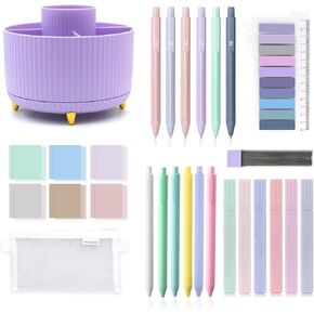 28Pcs Aesthetic School Supplies & Organizers with 360°Degree Rotating Pencil Holder, Highlighter Pen, Ballpoint Pens, Mechanical Pencil, Sticky Notes, Index Tab,Pencil Case For Office School Home