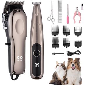Hair Clippers and Paw Trimmer for Pets Cordless Grooming Kit 2 in 1 for Cats Dogs Long Hair Animals Horse Low Noise