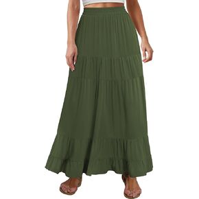 ANRABESS Womens Boho Maxi Skirt Elastic High Waist Swing Tiered A-line Flowy Pleated Beach Long Skirts