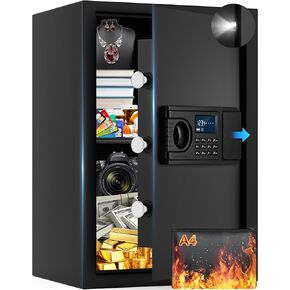 2.6 Cuft Fireproof Safe For Home, Safe Box with Fireproof Waterproof Bag, Security Safe with LCD Digital Keypad, Alarm System, Hidden Code, Home Safe for Money Medicine Jewelry Documents