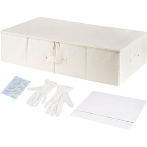 FACULX Wedding Dress Storage Box，Wedding Dress Preservation Box，Wedding Keepsake Box with 1 Pair Microfiber Gloves and 20 Sheets of Acid Free Tissue Paper for Storage Wedding Dress Gown Bride