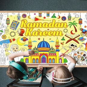 Islamic Ramadan Coloring Poster for Kids - 31.5 x 72 Inch Eid Mubarak Large Coloring Poster for Kids, Ramadan Muslim Stars Moon Coloring Sheets for Family Party Supplies Kids Home Events