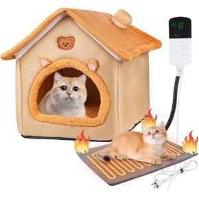 Heating Cat House Inside Cat House Heated Pet House Indoor Heated Kitty House Indoor Dog House Bed(A House and A Heating Pad)