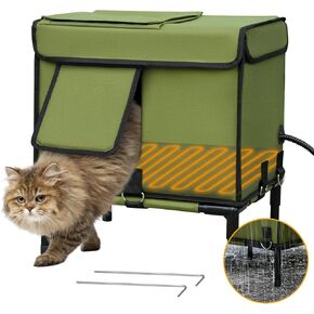 Palopalo Indestructible Heated Cat House for Outside in Winter, 100% Weatherproof, Highly Insulated, Safe Escape Door, Outdoor Cat Shelter with Heater for Feral Stray Barn Cat Kitty, Large