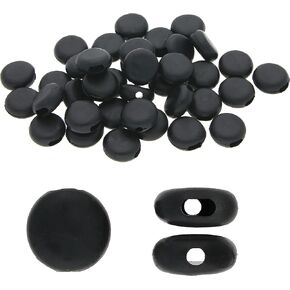 The Beadsmith Fablastic Cord Locks, 10mm Flat Round, Black Color, Silicone Locks, 48 pieces, for Elastic Cord Rope Adjuster Non-Slip Stopper