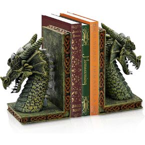 مجموعة Dragon Bookends for Shelves مجموعة من 2 - نهايات الكتب الثقيلة دعامات الكتب للأرفف ، 4.15 "× 3.25" × 7 فريدة من نوع التنين النحاس （10 بوصة）