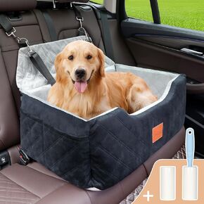 Dog Seat for Car Travel, Booster Car Seat for Large/Medium Dogs Under 55 lbs or 2 Small Pets, Detachable & Washable Dog Seat Bed with Safety Leashes & Thick Cushion (Black&Grey)