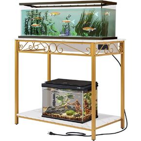 beeNbkks 40 Gallon Aquarium Stand, Fish Tank Stand with Power Outlets and Shelf for Accessories Storage, Turtle Tank Reptile Terrarium Breeder Rack Table for Home Office, Heavy Duty Metal Frame