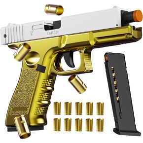 Fidget Toy, 3D Printed Toys Shell Ejecting Toy, Toy Pistol with 10 Shells Can be Loaded but Can't be Fired, Birthday Halloween Chirstmas Gift for Boys Kids Adults (Golden)