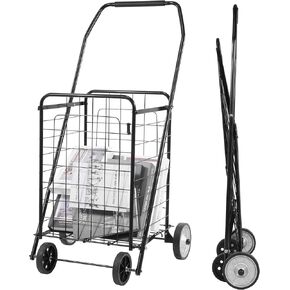 Elevon Foldable Shopping Utility Cart, Collapsible Durable Grocery Utility Cart with Rolling Wheels for Easy Storage, Laundry, Book, Luggage Travel, Compact Portable, Black