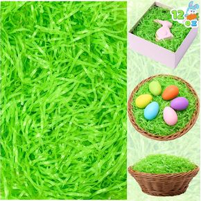 JOYIN 12oz (340g) Easter Green Grass, Pure Light Green Plastic Fake Grass, Shred Raffia for Easter Egg Hunt, Basket Stuffer Fillers