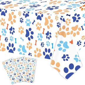 Puppy Paw Print Plastic Tablecloth,Blue Dog Birthday Party Supplies，Blue Dog Birthday Tablecloth，Puppy Dog Birthday Party Decorations.