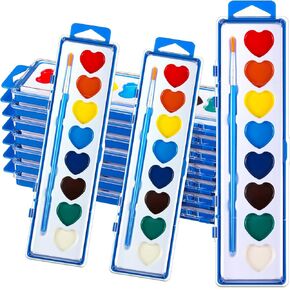 Yeaqee 36 Pack Watercolor Paint Set 8 Colors Washable Water Paint for Kids with Paintbrush Party Favors Art Watercolor for Adults School Classroom Party Gifts (Multicolor Box)