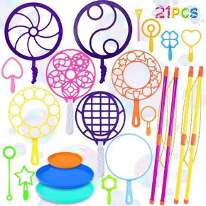 21Pcs Giant Bubble Wands Kit, Bubble Wands Set Big Bubble Wands with Tray, Big Bubble Maker for Interesting Summer School Outdoor Playtime Birthday Activity Party Favors