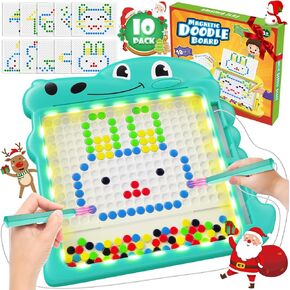 LQYoyz Magnetic Drawing Board, Dinosaurs Magnetic Dot Board with LED Light Educational Preschool Magnetic Toys for 3 4 5 6 Year Girls Boys MDB Christmas Birthday Gift
