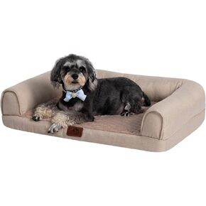 Hollypet Orthopedic Dog Bed for Medium Dogs, Supportive Foam Dog Pet Couch with Removable Washable Cover and Non-Slip Bottom, Waterproof Lining Dog Sofa Bed, Gray, M (28 * 22.5 * 7.5)