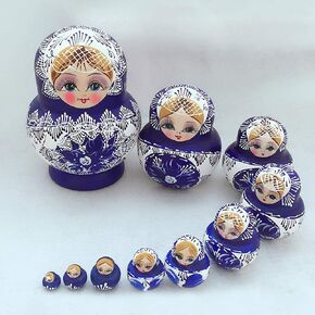 دمى التعشيش الروسية ذات 10 طبقة ، دمى ساتان وود روسي دمية Matryoshka دمى روسية للأطفال للبالغين ، زخرفة عيد الميلاد الروسية (مجموعة واحدة)