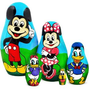 Matryoshka babushka Russian Nesting Wooden Doll Doll Mickey Mouse Minnie Duck Duck Babouska Matrioska Stading 5 PCs