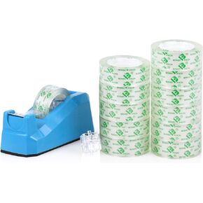 BOMI PACK DISTSERES DISTERS DISTERS ، 1 حزمة زرقاء مع شريط شفاف 12 رول ، جوهر 1 بوصة ، لالتفاف الهدايا والمدرسة والمكتب والمنزل