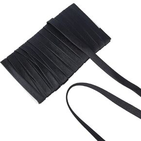 NICENEEDED 10 Yards Black Satin Bias Tape, Double Fold Satin Binding Bias Ribbon, Polyester Fabric Satin Trimmings for Cheongsam Decoration and Clothing Seaming Piping